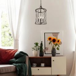 LNC Modern Polished Black Frame And Dark Brown Lantern-Clearance Lighting