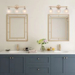 Uolfin LNC Modern Bathroom Vanity Light, Vintage Gold & Cream Glass-Clearance Lighting