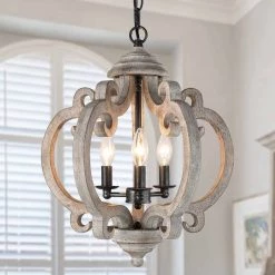 Hot Sale LNC Gray Farmhouse Lantern Chandeliers-3 Lights