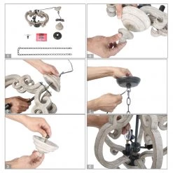 Hot Sale LNC Gray Farmhouse Lantern Chandeliers-3 Lights