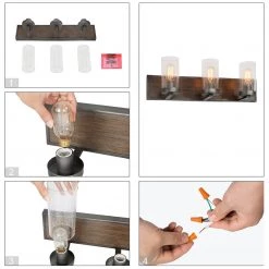 LNC Vintage Wooden Vanity With Seeded Glass - 3 Lights