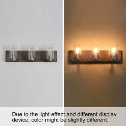 LNC Vintage Wooden Vanity With Seeded Glass - 3 Lights