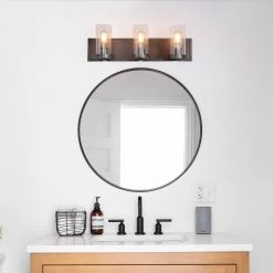 LNC Vintage Wooden Vanity With Seeded Glass - 3 Lights