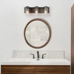 LNC Vintage Wooden Vanity With Seeded Glass - 3 Lights