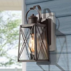 LNC Outdoor Wall Lantern Sconce, Dark Brown Metal-Clearance Lighting