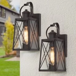 LNC Outdoor Wall Lantern Sconce, Dark Brown Metal-Clearance Lighting
