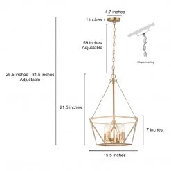 LNC Modern Champagne Cage Chandelier - 4 Lights