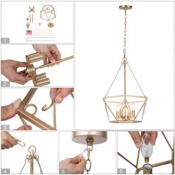 LNC Modern Champagne Cage Chandelier - 4 Lights