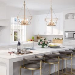 LNC Modern Champagne Cage Chandelier - 4 Lights