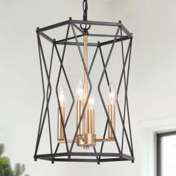 Modern Hot Sale LNC Industrial Cylindrical Black Cage Chandelier - 4 Lights