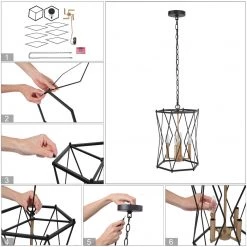 Modern Hot Sale LNC Industrial Cylindrical Black Cage Chandelier - 4 Lights 13 Modern Hot Sale LNC Industrial Cylindrical Black Cage Chandelier - 4 Lights