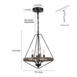 LNC Industrial Black Diamond-shaped Chandelier - 4 Lights Hot Sale