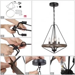 LNC Industrial Black Diamond-shaped Chandelier - 4 Lights Hot Sale