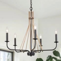 Modern Hot Sale LNC Industrial Metal Chandelier With Black And Gold Finish- 5 Lights