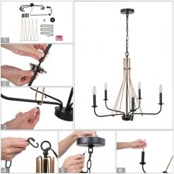 LNC Industrial Metal Chandelier Black With Gold - 5 Lights Open Box Lighting