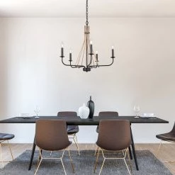 Modern Hot Sale LNC Industrial Metal Chandelier With Black And Gold Finish- 5 Lights