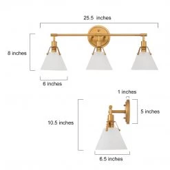Lighting LNC Gold Vanity Light With Tapered Glass Shades - 3 Lights-Clearance