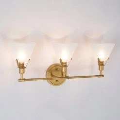 Lighting LNC Gold Vanity Light With Tapered Glass Shades - 3 Lights-Clearance