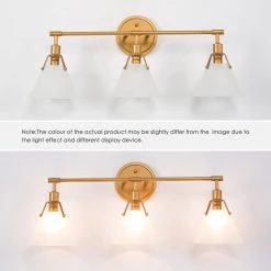 Lighting LNC Gold Vanity Light With Tapered Glass Shades - 3 Lights-Clearance