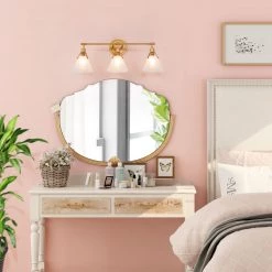 Lighting LNC Gold Vanity Light With Tapered Glass Shades - 3 Lights-Clearance