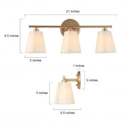 LNC Modern Gold Bathroom Light With Fabric Shade - 3 Lights Hot Sale