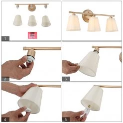 LNC Modern Gold Bathroom Light With Fabric Shade - 3 Lights Hot Sale