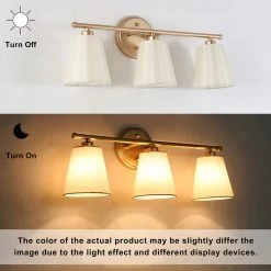 LNC Modern Gold Bathroom Light With Fabric Shade - 3 Lights Hot Sale