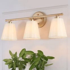 LNC Modern Gold Bathroom Light With Fabric Shade - 3 Lights Hot Sale