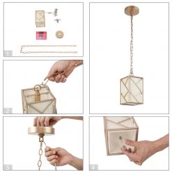 Uolfin LNC Golden Metallic Chandelier With White Fabric-Clearance