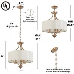 Modern Hot Sale LNC Gold Drum-shaped Metallic Hanging Pendant- 3 Lights