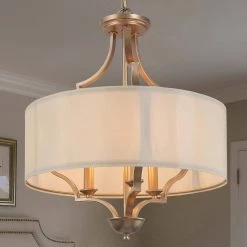 Modern Hot Sale LNC Gold Drum-shaped Metallic Hanging Pendant- 3 Lights