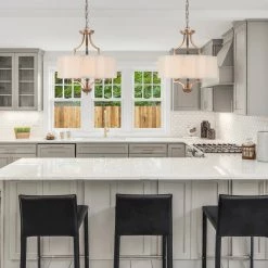 Modern Hot Sale LNC Gold Drum-shaped Metallic Hanging Pendant- 3 Lights