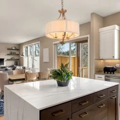 Modern Hot Sale LNC Gold Drum-shaped Metallic Hanging Pendant- 3 Lights