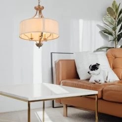 Modern Hot Sale LNC Gold Drum-shaped Metallic Hanging Pendant- 3 Lights
