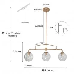 Modern LNC Gold Linear Metal Pipe Chandelier - 3 Lights Hot Sale