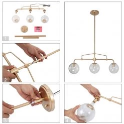 Modern LNC Gold Linear Metal Pipe Chandelier - 3 Lights Hot Sale