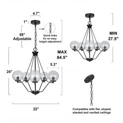 LNC Modern Black Globe Chandelier-Open Box Lighting
