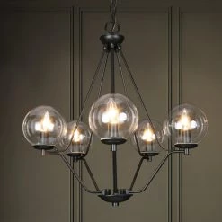 LNC Modern Black Globe Chandelier-Open Box Lighting