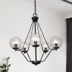 Lighting LNC Modern Black Globe Chandelier