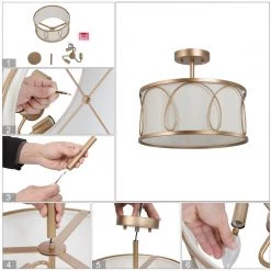 Lighting LNC Gold And Cream Modern Semi Flush Mount Light