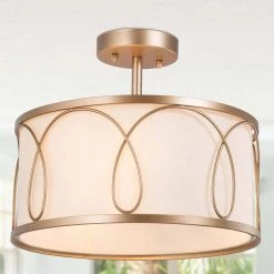 Lighting LNC Gold And Cream Modern Semi Flush Mount Light