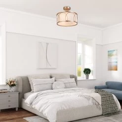 Lighting LNC Gold And Cream Modern Semi Flush Mount Light