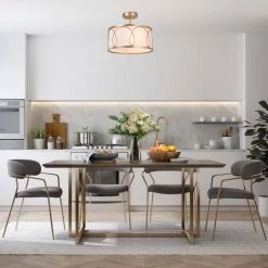 Lighting LNC Gold And Cream Modern Semi Flush Mount Light