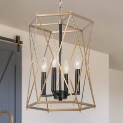 Modern LNC Gold And Black Lantern Chandelier-4 Lights Hot Sale