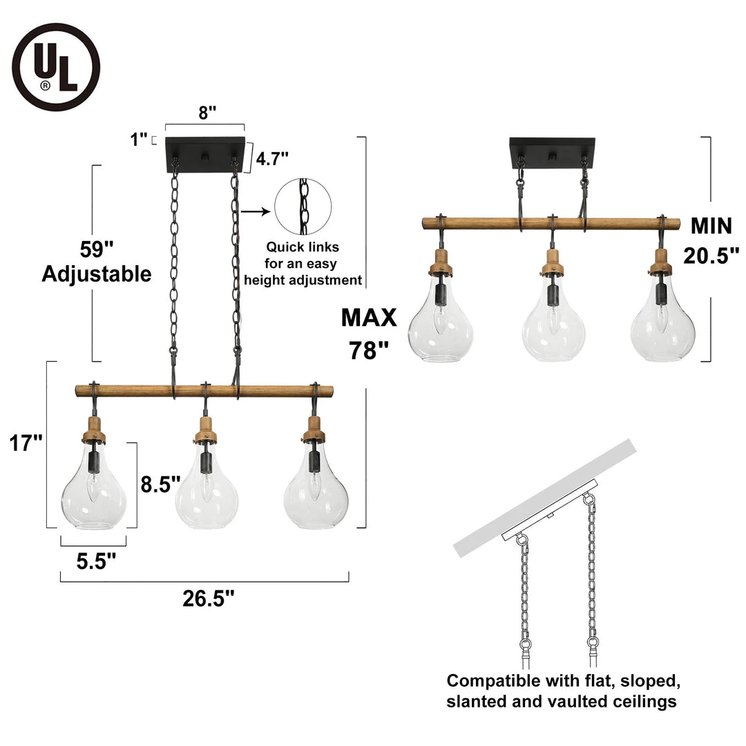 Uolfin LNC Modern Farmhouse Wide Beam Chandelier-3 Lights 5 Uolfin LNC Modern Farmhouse Wide Beam Chandelier-3 Lights