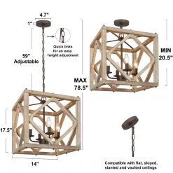 Hot Sale LNC French Country White-wash Cube Chandelier-4 Lights