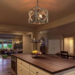 Hot Sale LNC French Country White-wash Cube Chandelier-4 Lights