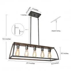 Hot Sale LNC Modern Industrial Rectangle Kitchen Chandelier-5 Lights