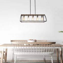Hot Sale LNC Modern Industrial Rectangle Kitchen Chandelier-5 Lights