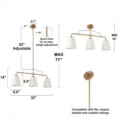 Modern LNC Rose Gold And Cream Wide Chandelier-3 Lights